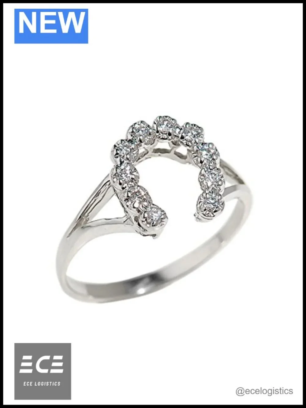 Sterling Silver CZ Horseshoe Split Shank Statement Ring Size 10.5